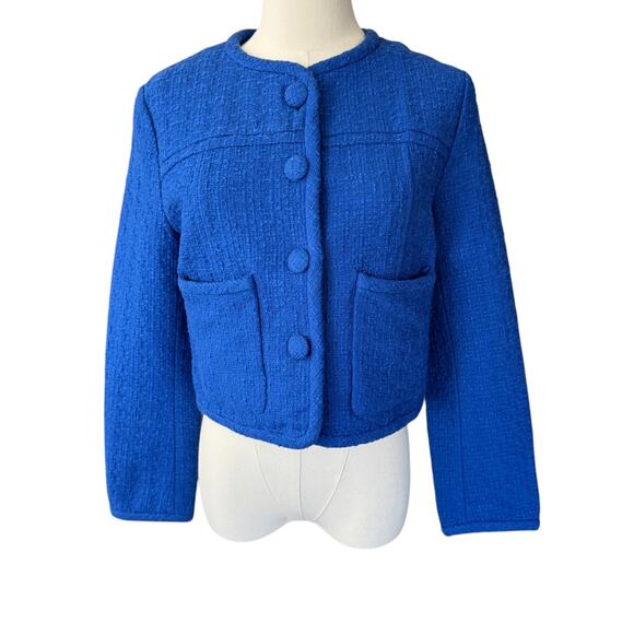 Proenza Schouler White Label Cropped Tweed Blazer Royal Blue Size 4 NWOT - Picture 3 of 11